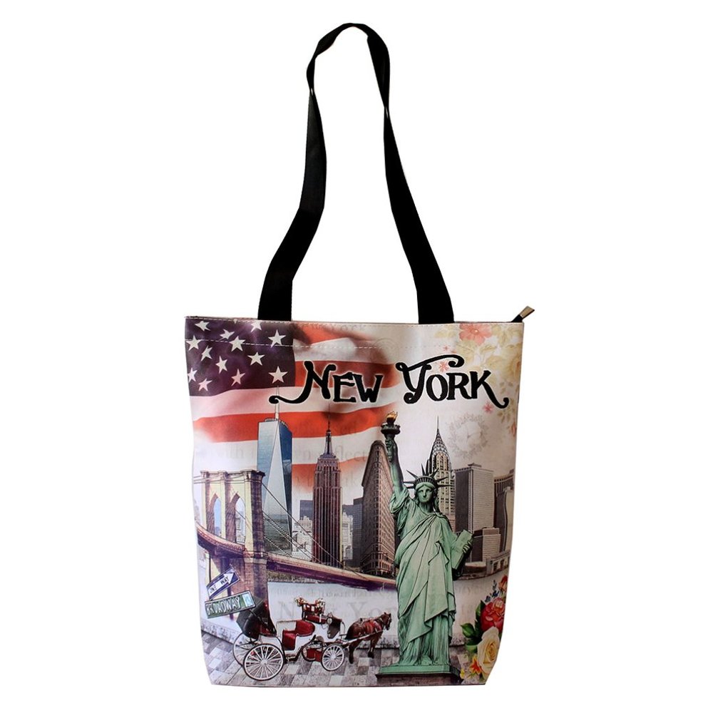 Women Handbag New York USA Flag Souvenir PU Zipper Shopping Shoulder Tote